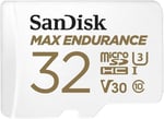SanDisk Max Endurance MicroSDHC 32GB SD Adapter For Home Security Cameras & Dashcams, Up To 15,000 Hours, Full HD / 4K Videos, Extreme Endurance, Up To 100/40 MB/s Read/Write Speeds, C10, U3, V30