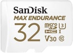 SanDisk Max Endurance MicroSDHC 32GB SD Adapter For Home Security Cameras & Dashcams, Up To 15,000 Hours, Full HD / 4K Videos, Extreme Endurance, Up To 100/40 MB/s Read/Write Speeds, C10, U3, V30