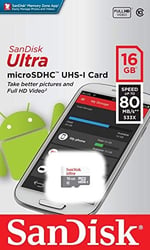 SanDisk Ultra 16 GB microSDHC Hafıza Kartı, 80MB/sn UHS-I Class 10 - SDSQUNS-016G-GN3MN