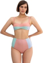 Santa Bikini Yüksek Bel Simli Kumaş