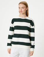 Şardonlu Bisiklet Yaka Sweatshirt Relax Fit Uzun Kollu