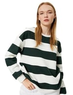 Şardonlu Bisiklet Yaka Sweatshirt Relax Fit Uzun Kollu