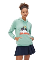 Şardonlu Kapüşonlu Sweatshirt Kedi Baskılı Kanguru Cepli