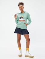 Şardonlu Kapüşonlu Sweatshirt Kedi Baskılı Kanguru Cepli
