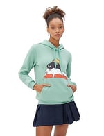 Şardonlu Kapüşonlu Sweatshirt Kedi Baskılı Kanguru Cepli