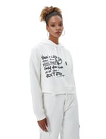 Şardonlu Kapüşonlu Sweatshirt Slogan Baskılı Asimetrik Kesim