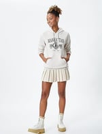 Şardonlu Kolej Kapşonlu Sweatshirt Kanguru Cepli Rahat Kesim