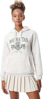 Şardonlu Kolej Kapşonlu Sweatshirt Kanguru Cepli Rahat Kesim