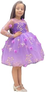 Sare Çocuk Giyim kız çocuk dress elbise 3 boyutlu çiçek figürlü lila kabarık prenses abiye elbise doğum günü özel gün düğün elbisesi