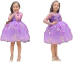 Sare Çocuk Giyim kız çocuk dress elbise 3 boyutlu çiçek figürlü lila kabarık prenses abiye elbise doğum günü özel gün düğün elbisesi