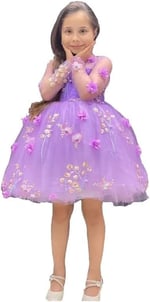 Sare Çocuk Giyim kız çocuk dress elbise 3 boyutlu çiçek figürlü lila kabarık prenses abiye elbise doğum günü özel gün düğün elbisesi