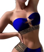 SAYİNA-Straplez Mavi Kurdele Nakış Bikini Takımı