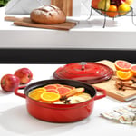 Schafer Guss Chef Döküm Basık Tencere 26Cm-2 Parça-Kırmızı