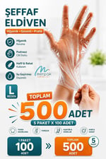 Şeffaf Eldiven Hışır Poşet Eldiven Tek Kullanımlık 5 x 100 Adet