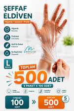 Şeffaf Eldiven Hışır Poşet Eldiven Tek Kullanımlık 5 x 100 Adet