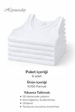 Seher Yıldızı 6'lı Erkek Çocuk Atlet%100 Pamuklu Penye Ekonomik Rahat Beyaz