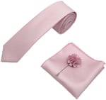 Şeker Pembe Kravat Mendil Yaka Çiçeği Set