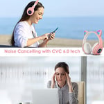 Sendowtek Çocuk Kulaklık, Kız Çocukları Bluetooth Kulak Üstü Sevimli Kedi Kulaklı Çocuk Kulaklığı LED Işıklı, Katlanabilir Kablosuz Çocuk Kulaklık Erkek Yetişkinler İçin Okul/Tablet/PC/Telefon
