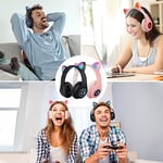 Sendowtek Çocuk Kulaklık, Kız Çocukları Bluetooth Kulak Üstü Sevimli Kedi Kulaklı Çocuk Kulaklığı LED Işıklı, Katlanabilir Kablosuz Çocuk Kulaklık Erkek Yetişkinler İçin Okul/Tablet/PC/Telefon