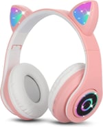 Sendowtek Çocuk Kulaklık, Kız Çocukları Bluetooth Kulak Üstü Sevimli Kedi Kulaklı Çocuk Kulaklığı LED Işıklı, Katlanabilir Kablosuz Çocuk Kulaklık Erkek Yetişkinler İçin Okul/Tablet/PC/Telefon
