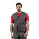 Şensel, Yelek, Gri-Kırmızı -118E3548- Dört Cepli, Mevsimlik - Bedenler: 3XL, S, M, L, XL, XXL