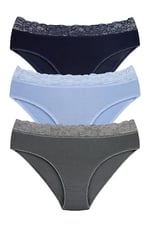 Sensu Kadın Bambu Kumaş Beli Dantelli Slip Külot 3'Lü Paket Set Kts1094,Model3 M