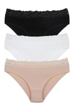 Sensu Kadın Bambu Kumaş Beli Dantelli Slip Külot 3'Lü Paket Set Kts1095,Model4 S