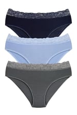 Sensu Kadın Bambu Kumaş Beli Dantelli Slip Külot 3'Lü Paket Set Kts1094,Model3 S
