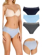 Sensu Kadın Bambu Kumaş Beli Dantelli Slip Külot 3'Lü Paket Set Kts1094,Model3 M