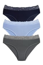 Sensu Kadın Bambu Kumaş Beli Dantelli Slip Külot 3'Lü Paket Set Kts1094,Model3 M
