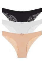 Sensu Kadın Lazer Kesim Brazilian Model Dantel Detaylı 3'Lü Külot Set - Kts3106