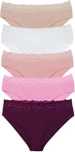 Sensu Kadın Organik Bambu Kumaş Beli Dantelli Slip Külot 5'Li Paket Set - Kts3081