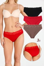 Sensu Kadın Özel Kumaş Bambu Beli Dantelli 3'Lü Külot Set