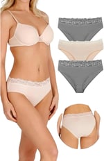 Sensu Kadın Özel Kumaş Bambu Beli Dantelli 3'Lü Külot Set