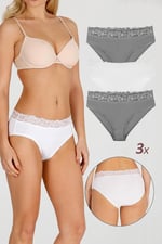 Sensu Kadın Özel Kumaş Bambu Beli Dantelli 3'Lü Külot Set