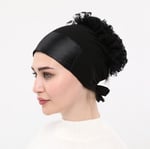 Sensu Kadın Tesettür Saten Fırfırlı Bone Günlük Tesettür Bone Hazır Türban,Sıyah Standart