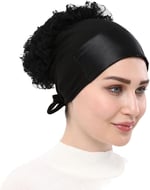 Sensu Kadın Tesettür Saten Fırfırlı Bone Günlük Tesettür Bone Hazır Türban,Sıyah Standart