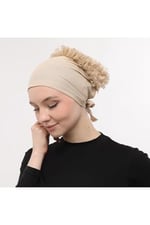 Sensu Önü Dikişli Arkadan Bağlamalı Topuz Dantelli Fırfırlı Tesettüriç Bone