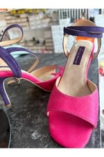 Sessiz Işık Fuşya TANGO DANS VE SALON AYAKKABISI 8,5 CM 13 PONT KONİ MODEL TOPUK KELEBEK MODEL