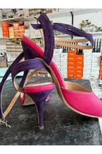 Sessiz Işık Fuşya TANGO DANS VE SALON AYAKKABISI 8,5 CM 13 PONT KONİ MODEL TOPUK KELEBEK MODEL