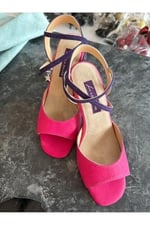 Sessiz Işık Fuşya TANGO DANS VE SALON AYAKKABISI 8,5 CM 13 PONT KONİ MODEL TOPUK KELEBEK MODEL