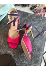 Sessiz Işık Fuşya TANGO DANS VE SALON AYAKKABISI 8,5 CM 13 PONT KONİ MODEL TOPUK KELEBEK MODEL