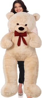 Sevgiliye HEDİYE- 160 cm İthal Kumaş Papyonlu DEV Boy Peluş Ayı Bej