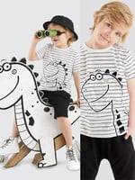 Sevimli Dino Erkek Çocuk T-shirt Kapri Şort Takım