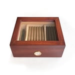 Shark Anatolia Mezmob Masif Yerli Sedir Ağacı Humidor Puro Kutusu Camlı 2 Bölmeli Analog