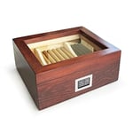 Shark Anatolia Mezmob Masif Yerli Sedir Ağacı Humidor Puro Kutusu Camlı 2 Bölmeli Dijital