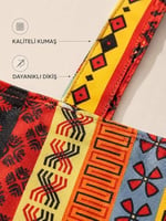 Shopexxtra Anadolu Kilim Desenli Kadın Tote Bag – Keten Omuz Çantası, Geniş Hacimli Günlük Kullanım & Alışveriş Çantası, 40x35x8 cm