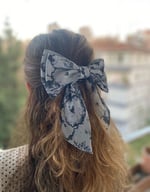 Şifon Uzun Kuyruklu Çift Fiyonklu Otomatik Kadın Klipsli Toka, Çocuk Toka (Gri)