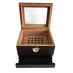 Sikarlan Cedar Camlı Çekmeceli Puro Kutusu Humidor Kahve 40s