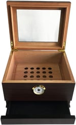 Sikarlan Cedar Camlı Çekmeceli Puro Kutusu Humidor Kahve 40s